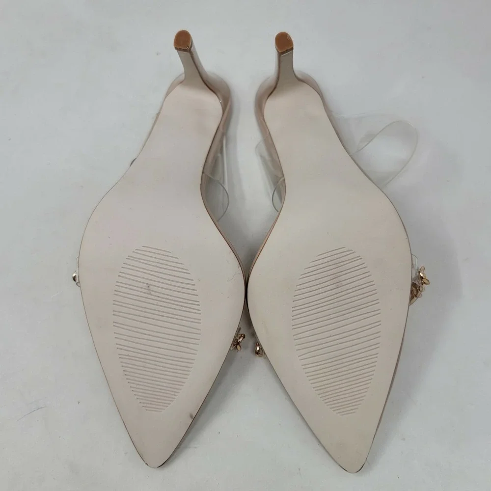 Vivianly Women's Pumps Sz 11 M heeled sandals Pointed Toe Nude Clear